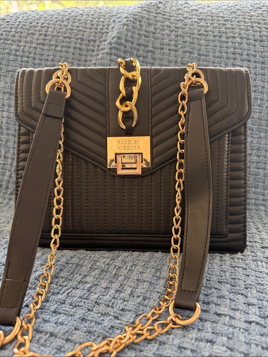 Badgley Mischka Handbags - Badgley Mischka Black Quilted Shoulder Bag with Gold Chain Trim